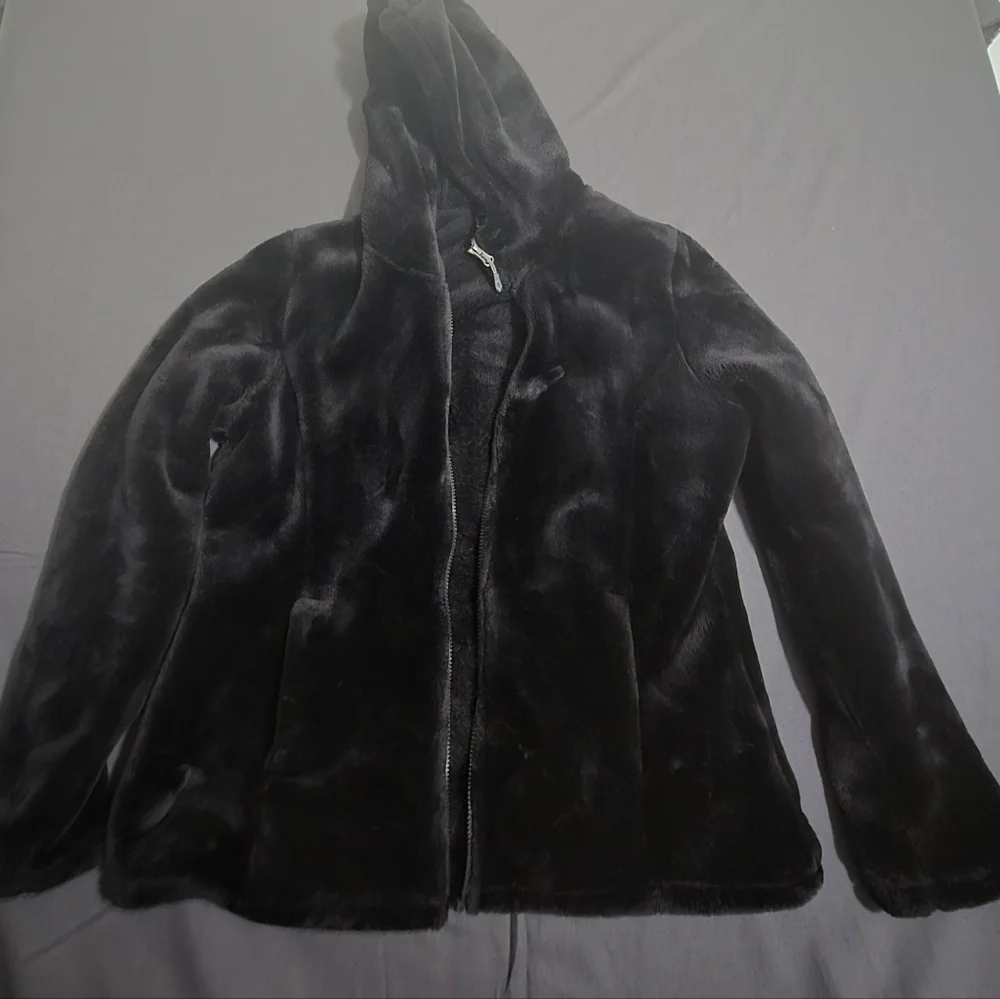 Black Faux Fur Hooded Jacket - Picture 1 of 3